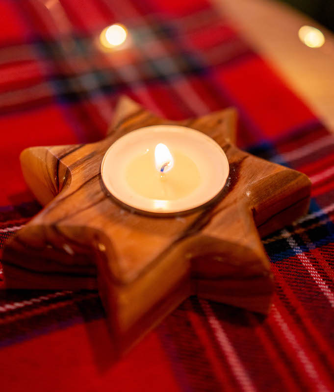 olive wood star candle holder