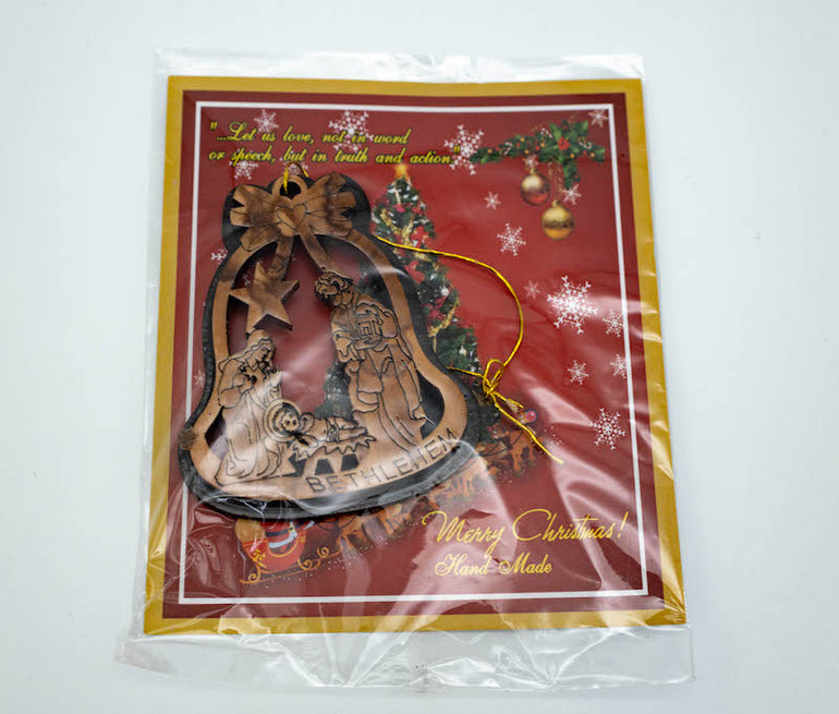 olive wood bell ornament