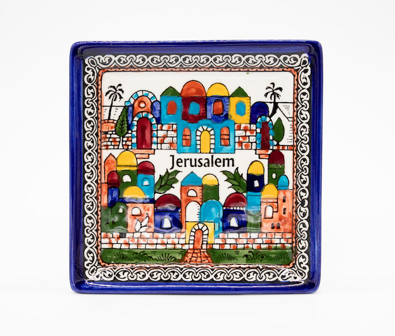 Square colorful plate with Jerusalem city-view – Holyland Presents